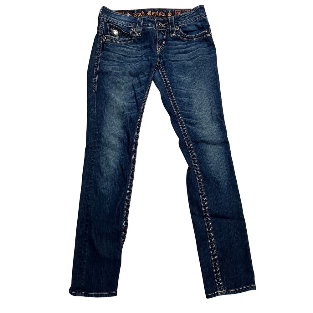 Rock Revival Adele Skinny Jeans Womens 28 Denim Rhinestone Low Rise Thick Stitch